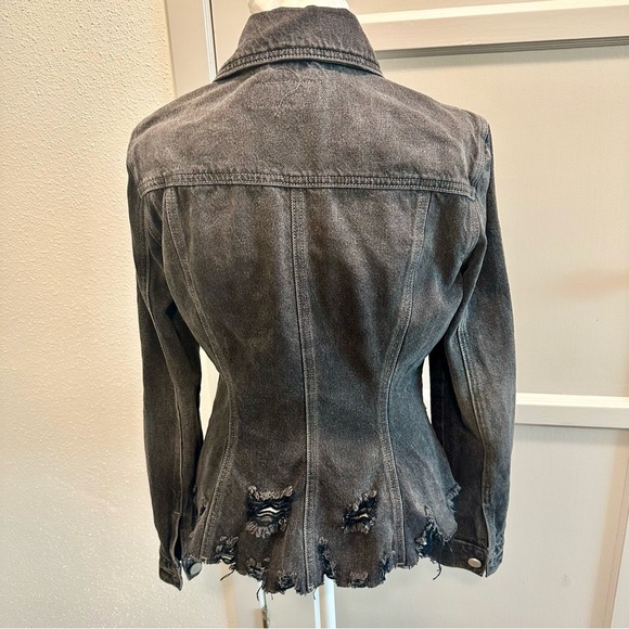 Blank NYC Thrill Seeker Peplum Distressed Black Charcoal Denim Jacket Sz S - Picture 5 of 13